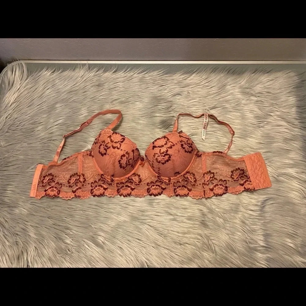 Daisy Fuentes Pink Floral Lace Push Up Bra